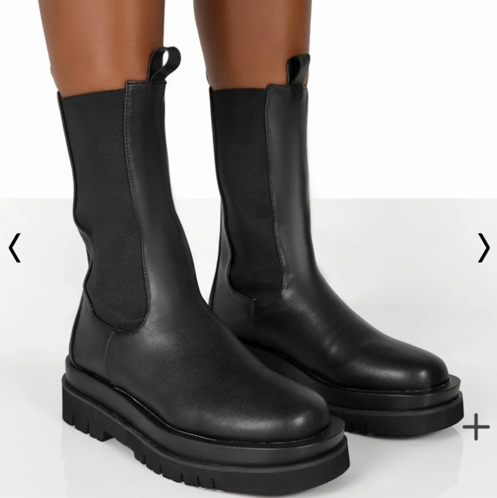 Public Desire Dope Black PU Chunky Sole Chelsea Ankle Boots